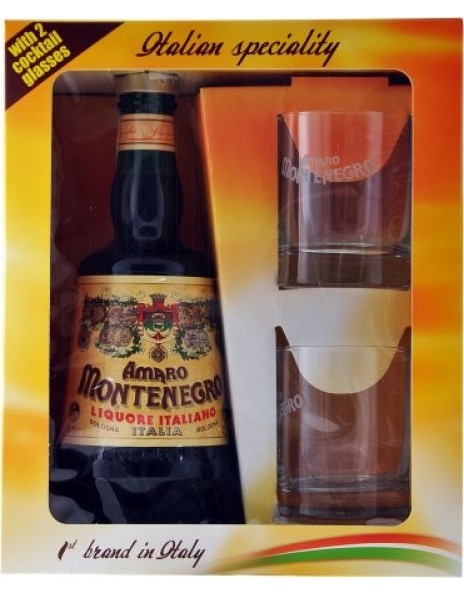 Ликер "Amaro Montenegro", gift box with 2 glasses, 0.7 л