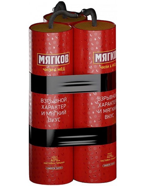 Ликер "Мягков" Чили &amp; Мед, Настойка горькая, в подарочной упаковке "Динамит", 0.5 л
